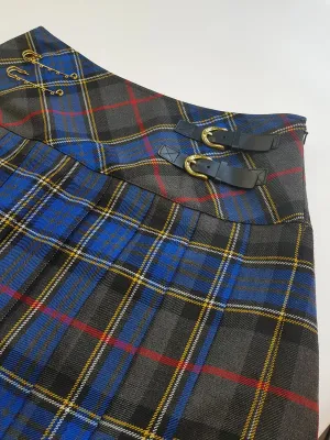 1990s Vintage Wool Plaid Pleated Mini Skirt - Leather Buckles with Gold Hardware - Perfect Tailoring & Length - Pins Included to hang your own charms