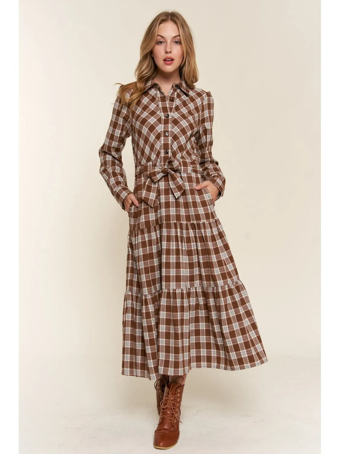 And the Why Plaid Tiered Midi Shirt Dress