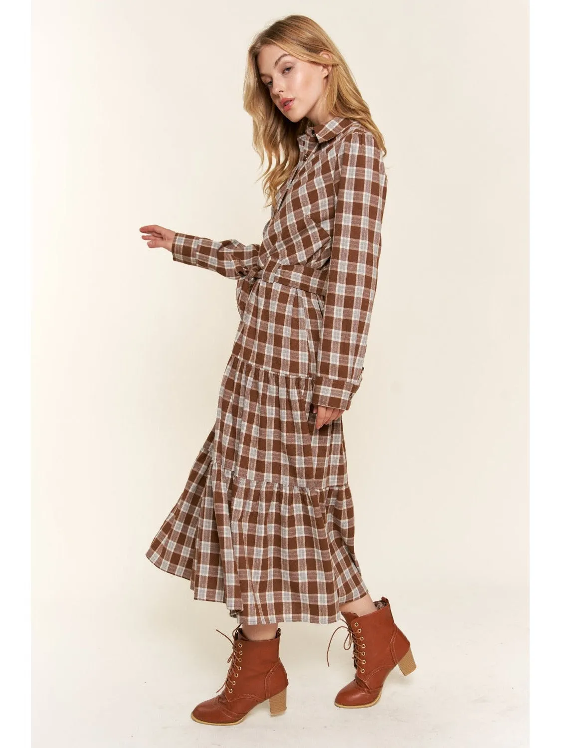 And the Why Plaid Tiered Midi Shirt Dress