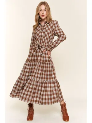 And the Why Plaid Tiered Midi Shirt Dress