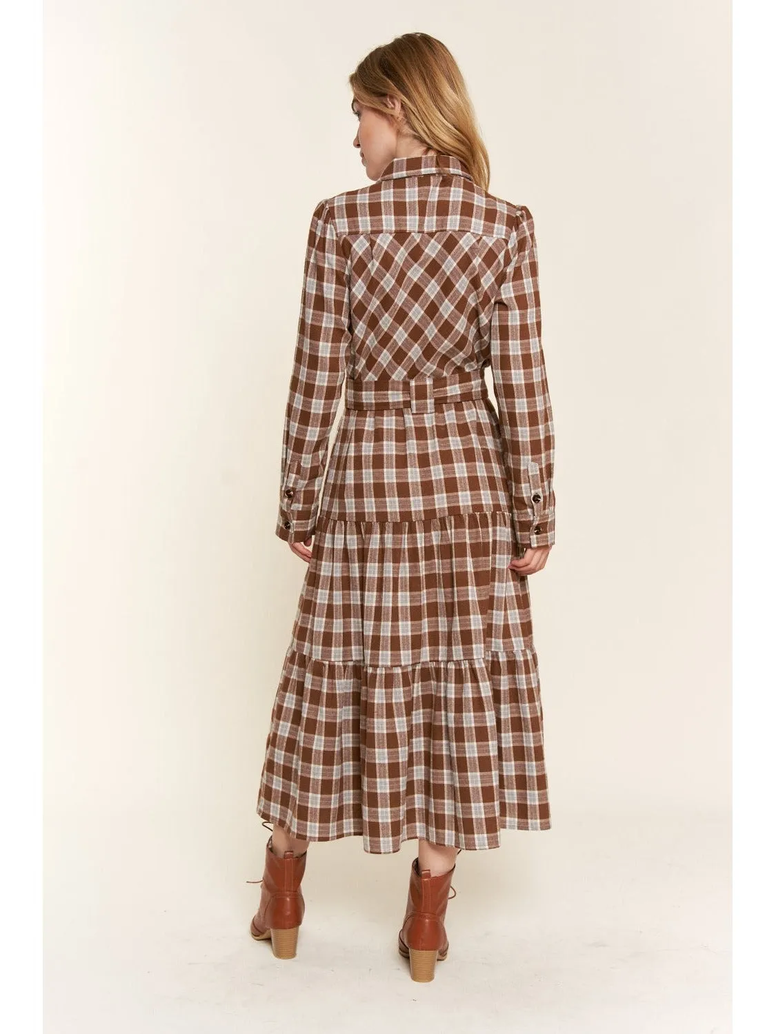 And the Why Plaid Tiered Midi Shirt Dress