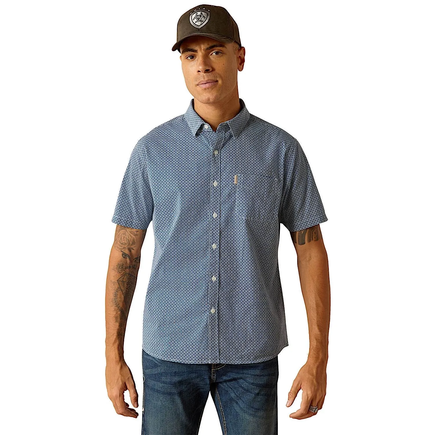 Ariat Men's Modern Fit Miller Short Sleeve Shirt Blue Ridge