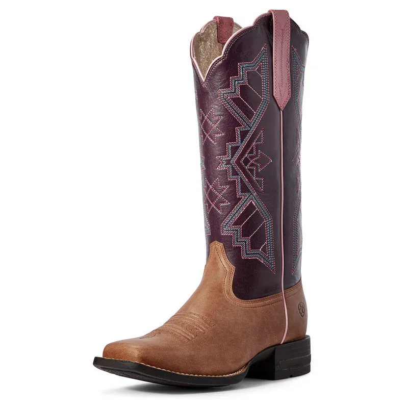 'Ariat' Women's 13" Jackpot Western Square Toe - Tan / Purple