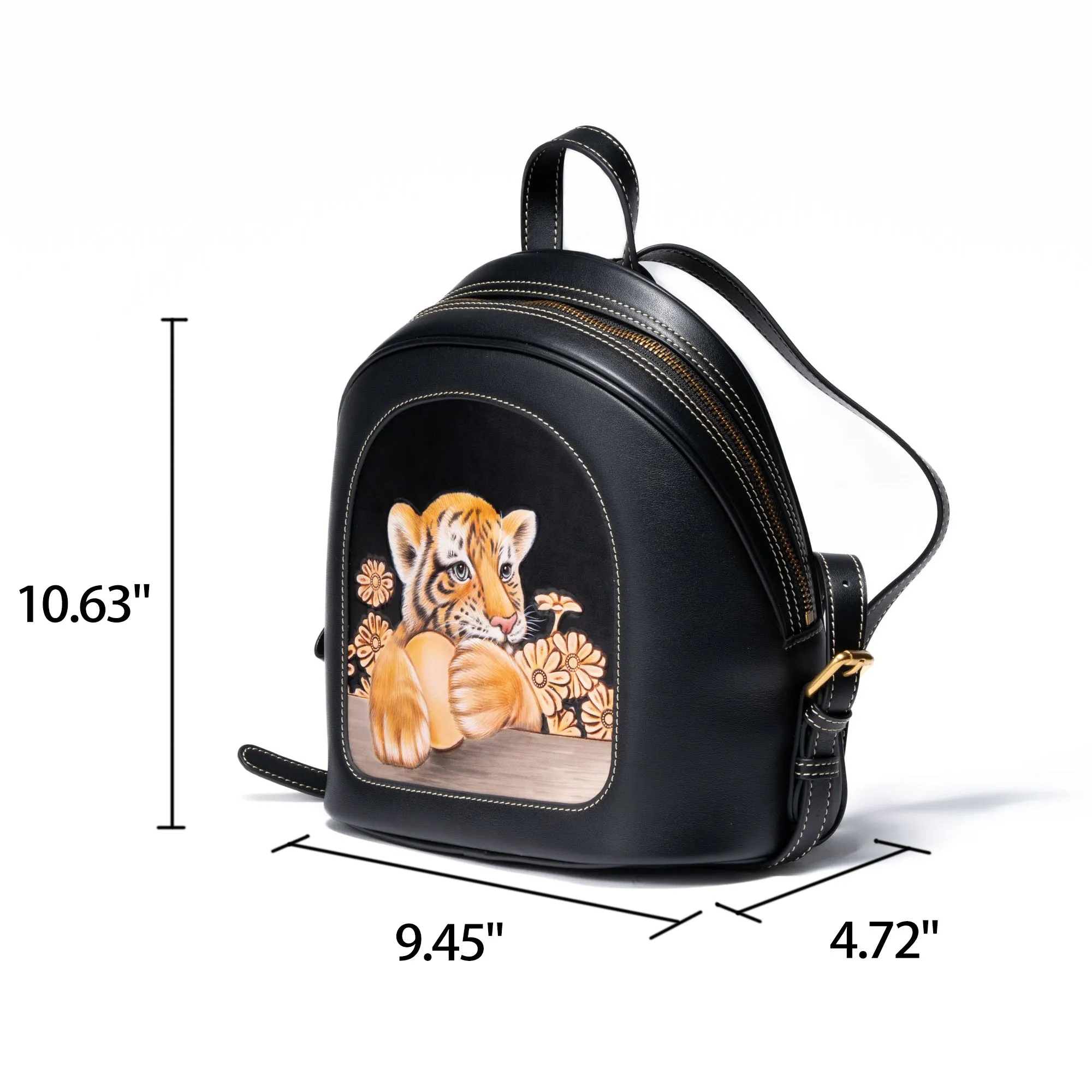 Artistically Hand-carved Vegetable-tanned Leather Backpack Featuring Adorable Animal Motifs