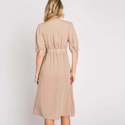 Asymmetrical Button-Down Wrapped Midi Dress