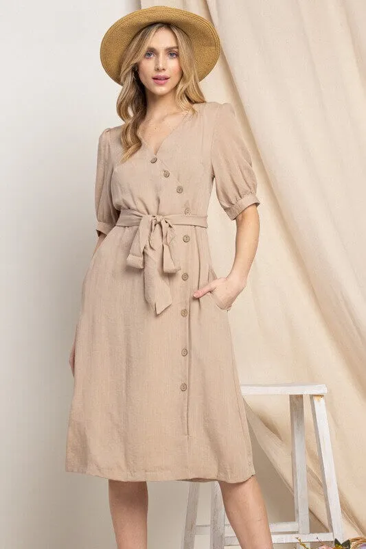 Asymmetrical Button-Down Wrapped Midi Dress