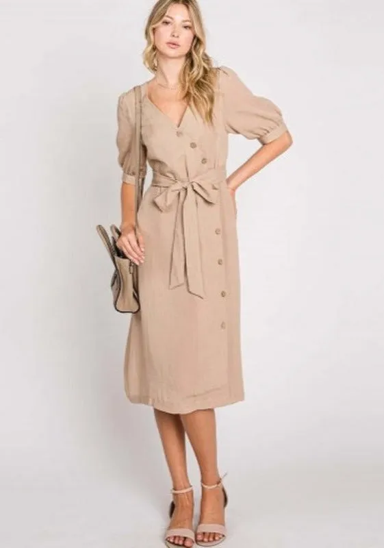 Asymmetrical Button-Down Wrapped Midi Dress