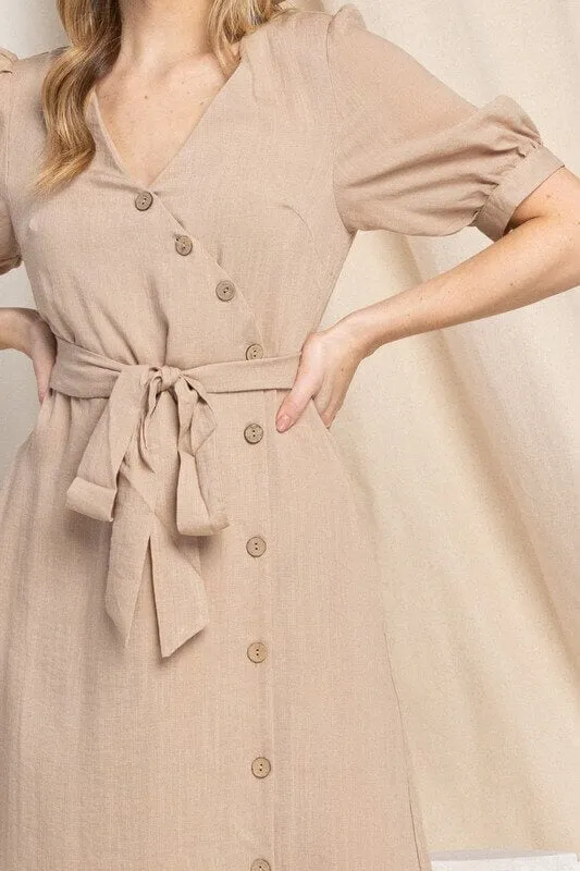 Asymmetrical Button-Down Wrapped Midi Dress