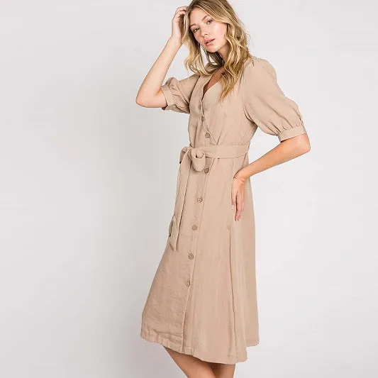 Asymmetrical Button-Down Wrapped Midi Dress