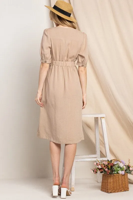 Asymmetrical Button-Down Wrapped Midi Dress