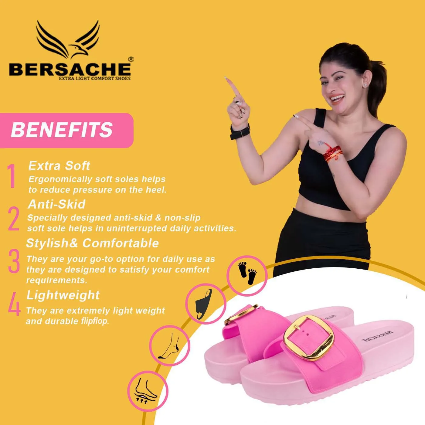 Bersache Extra Soft Classic Casual with  Regular wear with Ultra Soft & Flexibility Technology Flip Flop for Women's & Girl's (6180-Pink)