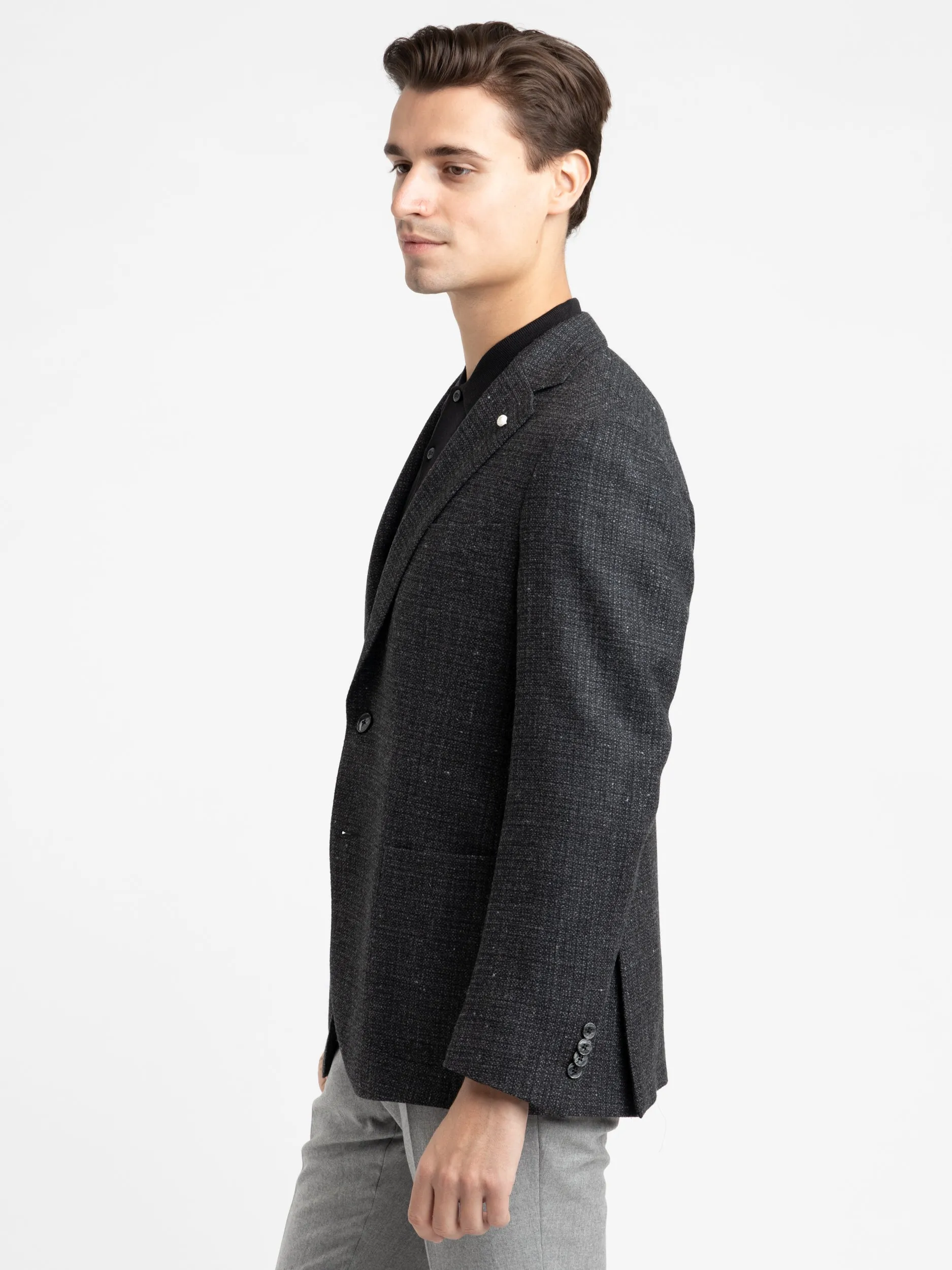 Black Wool-Silk Tweed Sport Jacket