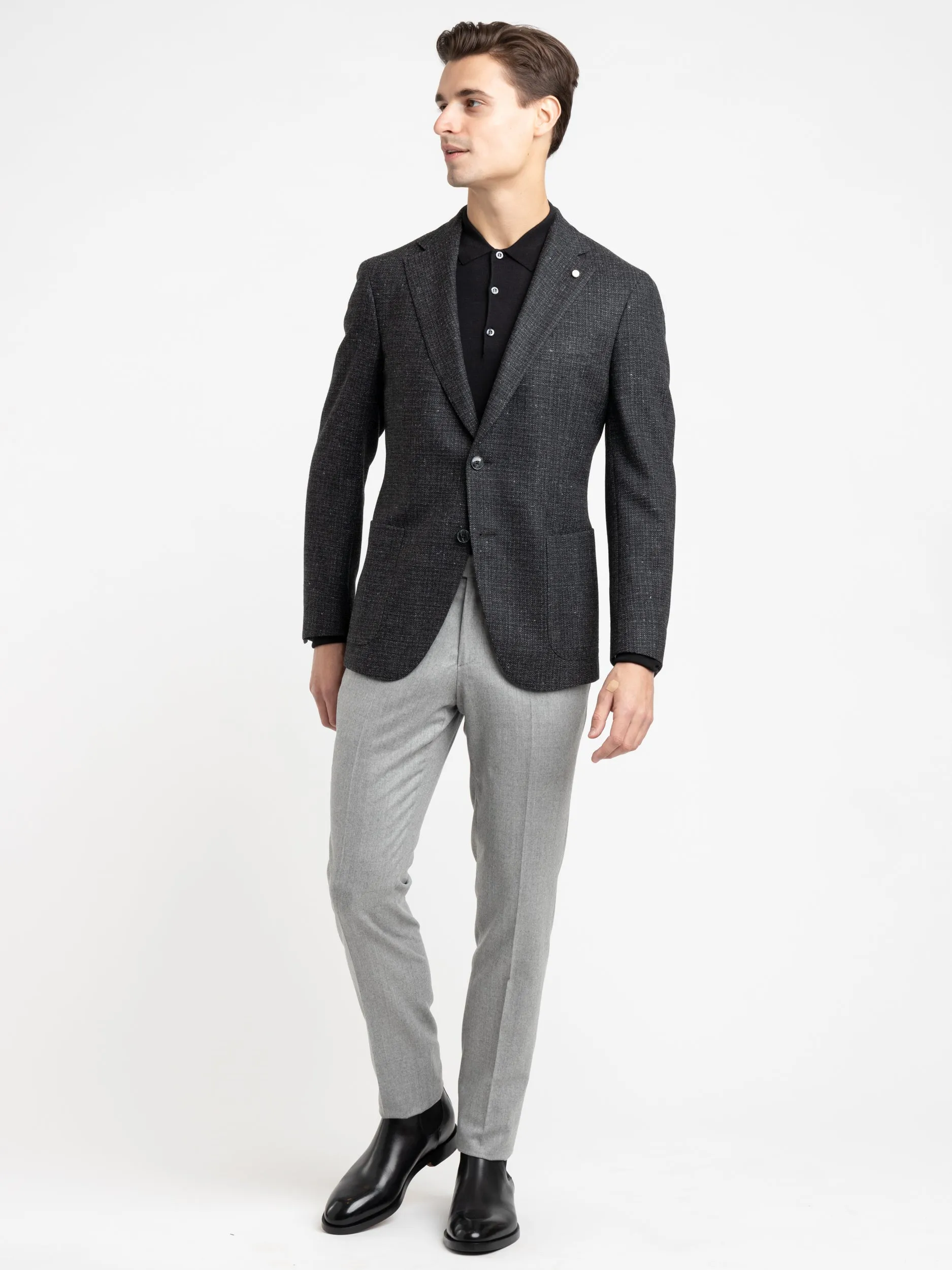 Black Wool-Silk Tweed Sport Jacket