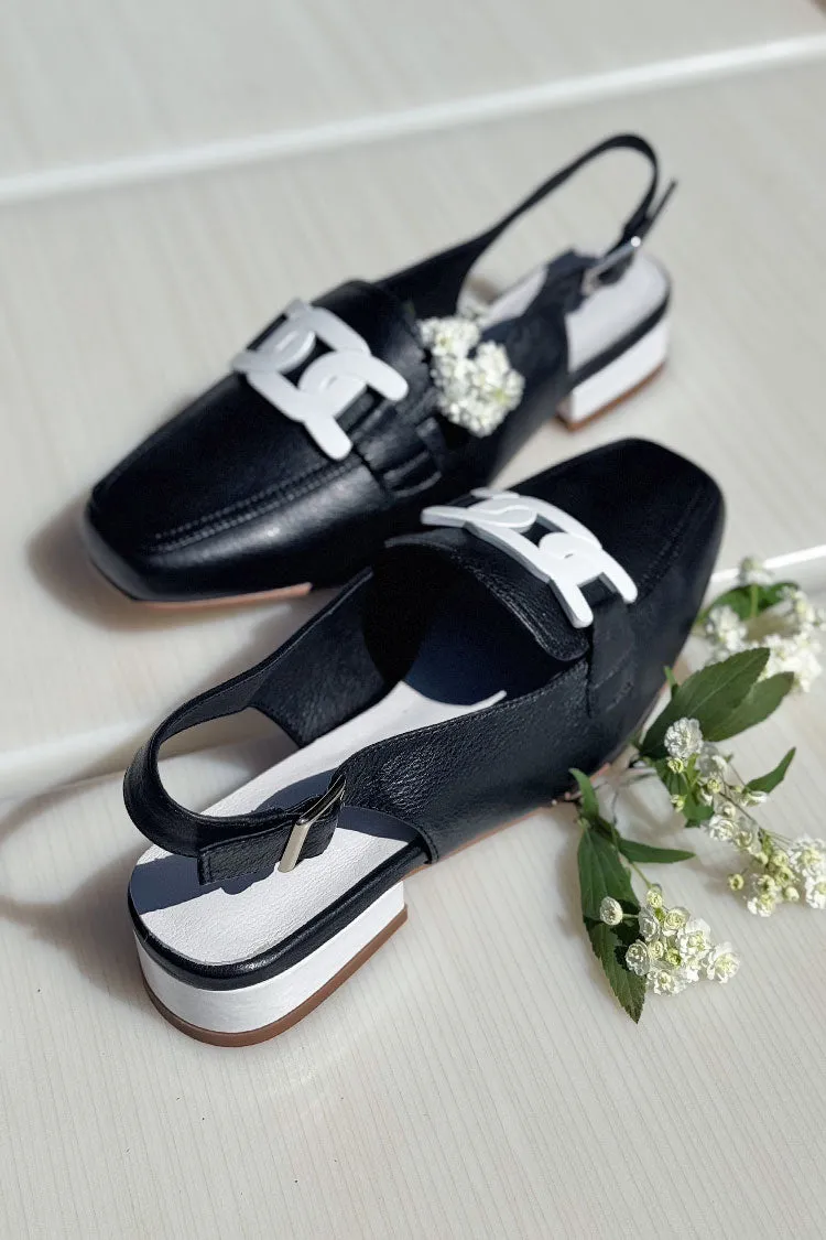 Bossys Black Leather Low Heels