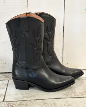 Branson Black Leather Cowboy Boots