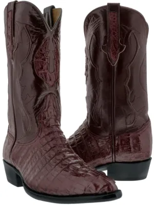 Burgundy Leather Cowboy Boots Real Crocodile Tail Skin J Toe