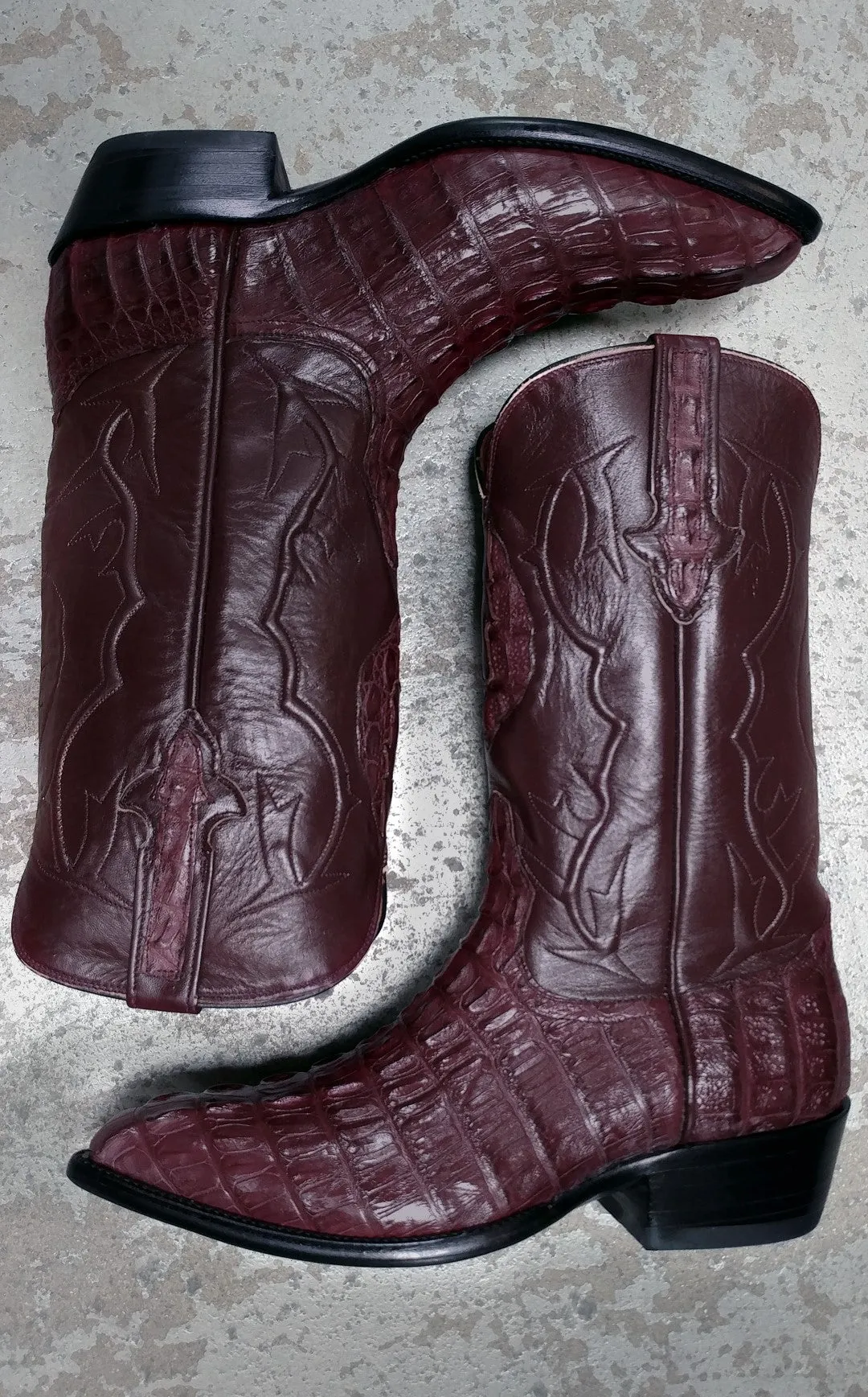 Burgundy Leather Cowboy Boots Real Crocodile Tail Skin J Toe