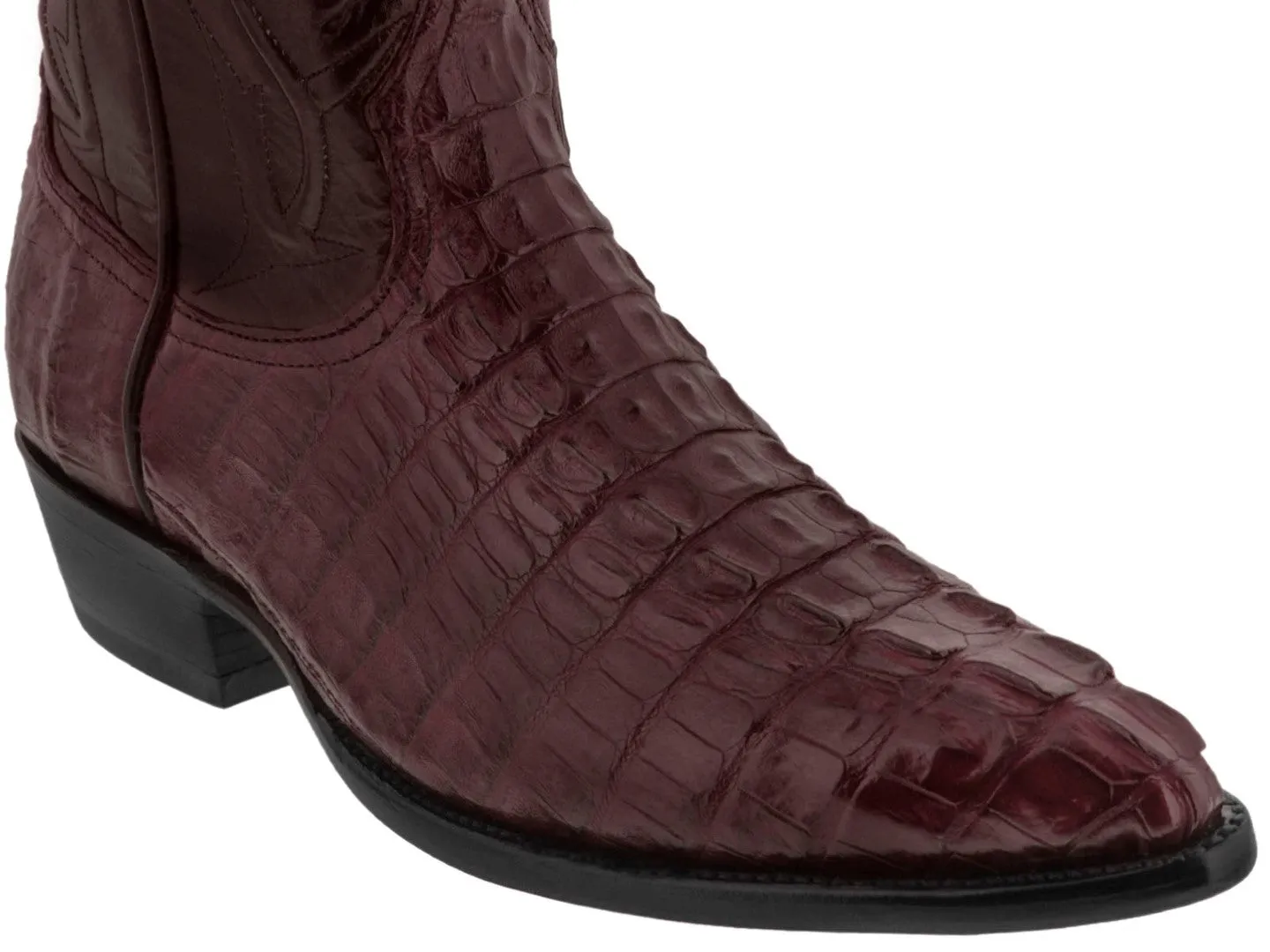 Burgundy Leather Cowboy Boots Real Crocodile Tail Skin J Toe