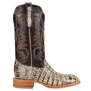 Caiman Tail Embroidered Square Toe Cowboy Boots