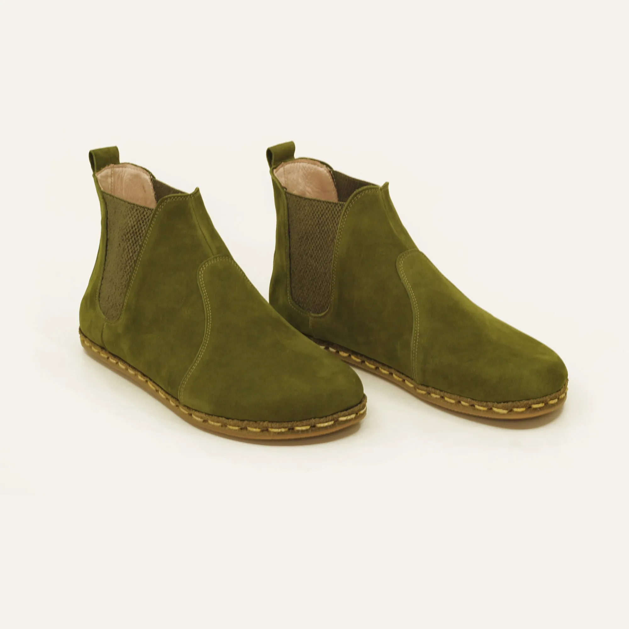 Chelsea Barefoot Boots Nubuck Green Handmade Men's