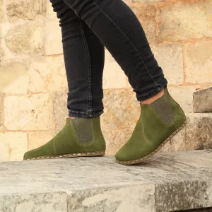 Chelsea Barefoot Boots Nubuck Green Handmade Men's