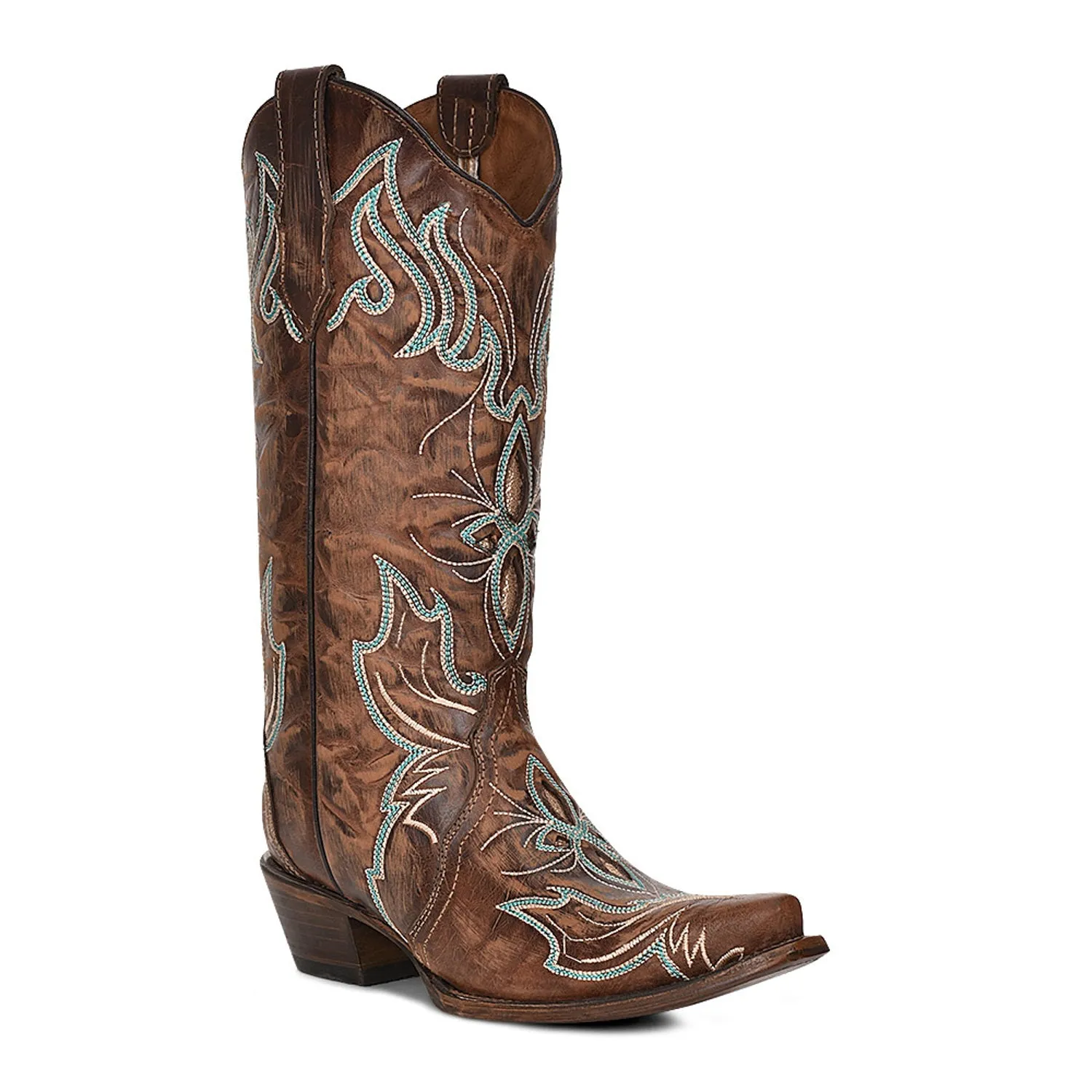 Circle G Womens L5961 Brown Leather Embroidered Western Cowboy Boots