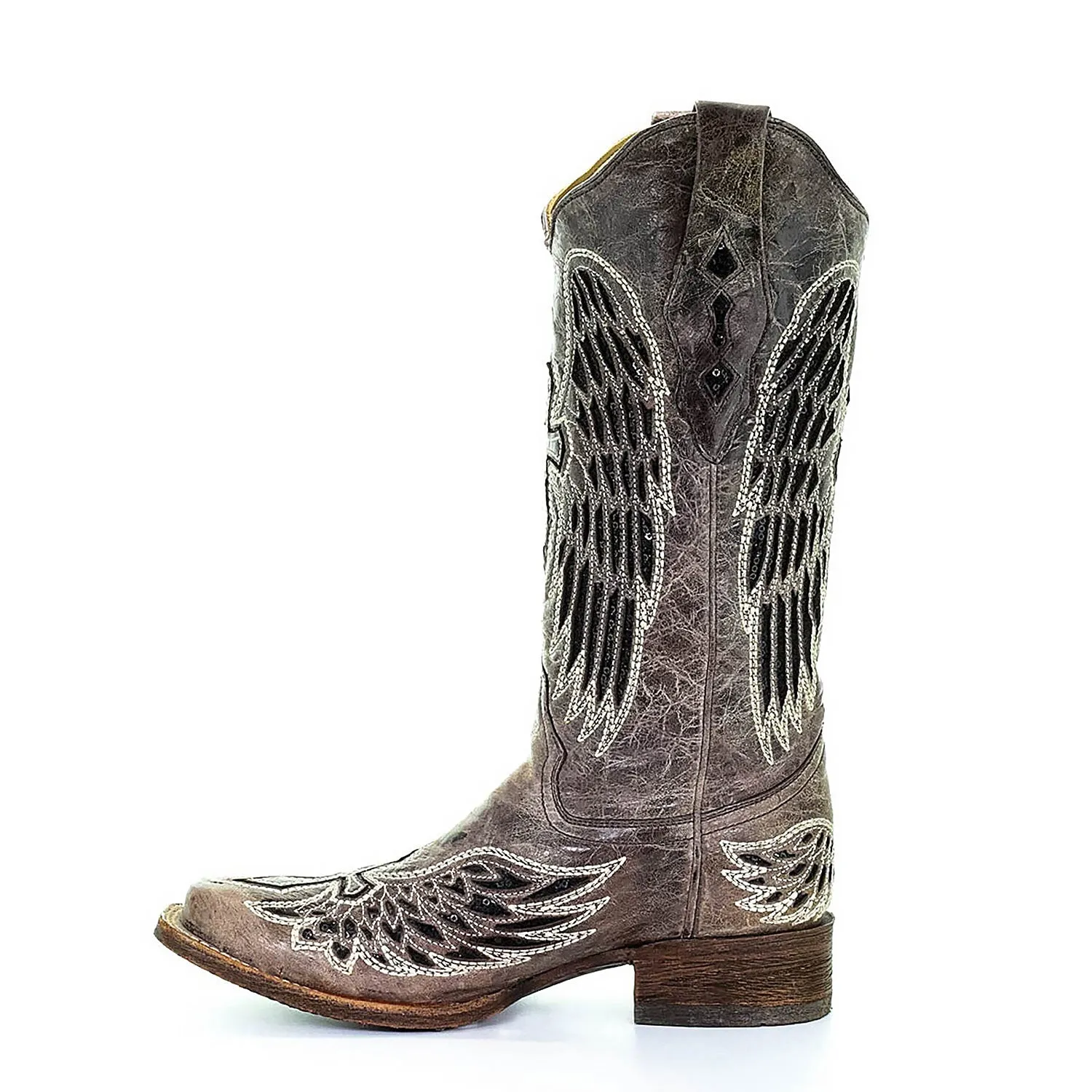 Corral | Angel Wings & Cross with Studs | Narrow Sq. Toe | Brown