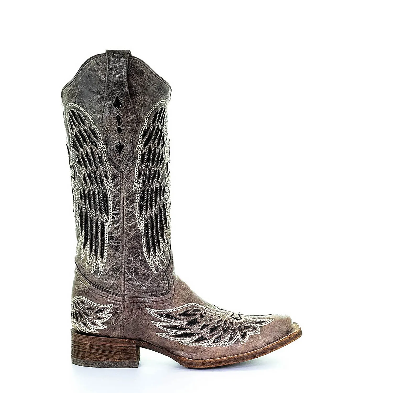 Corral | Angel Wings & Cross with Studs | Narrow Sq. Toe | Brown