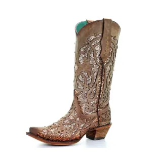 Corral | Glitter Inlay & Studs | Snip Toe | Brown