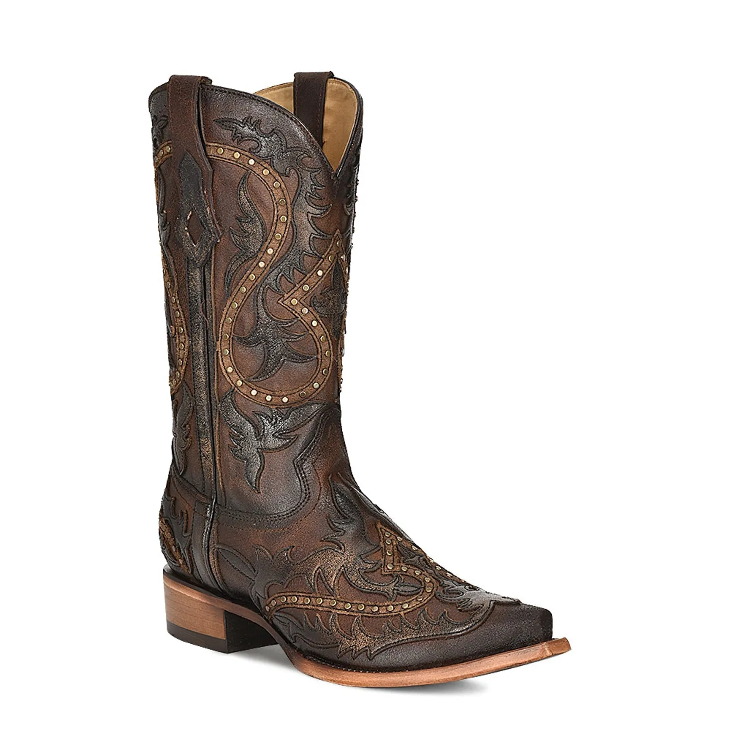 Corral Mens C3990 Brown Leather Overlay Cowboy Boots