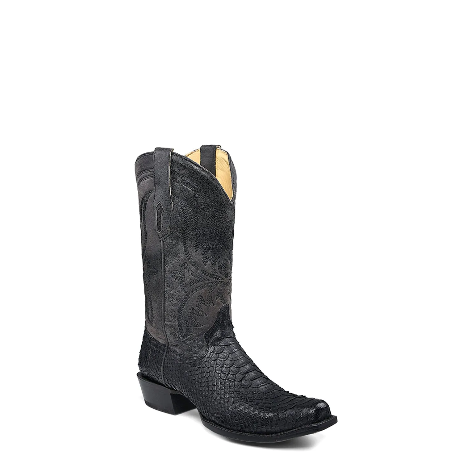 Corral Mens Embroidery Narrow Square Toe Black Python 12in Cowboy Boots