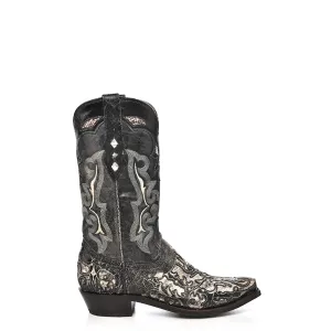 Corral Mens Inlay Embroidery Snip Toe Black Python 12.5in Cowboy Boots