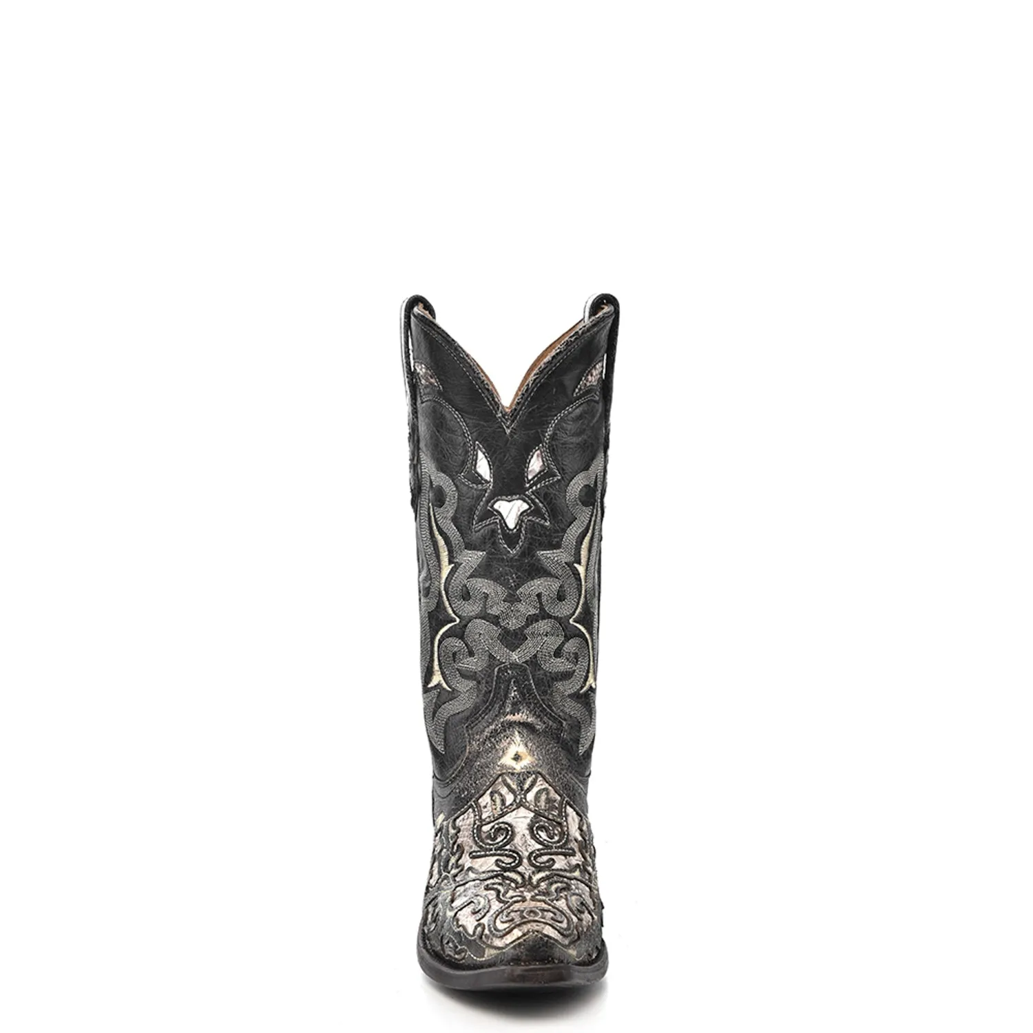 Corral Mens Inlay Embroidery Snip Toe Black Python 12.5in Cowboy Boots