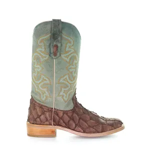 Corral Mens Pirarucu Cowboy Boots Leather Brown/Turquoise