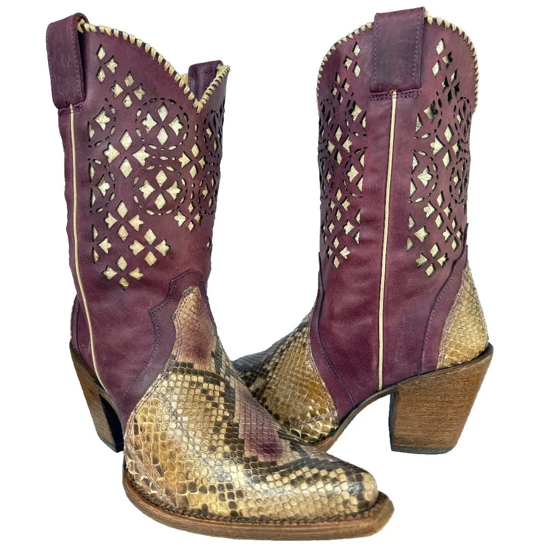 CORRAL Python Exotic Brown Purple Western Cowgirl Boots