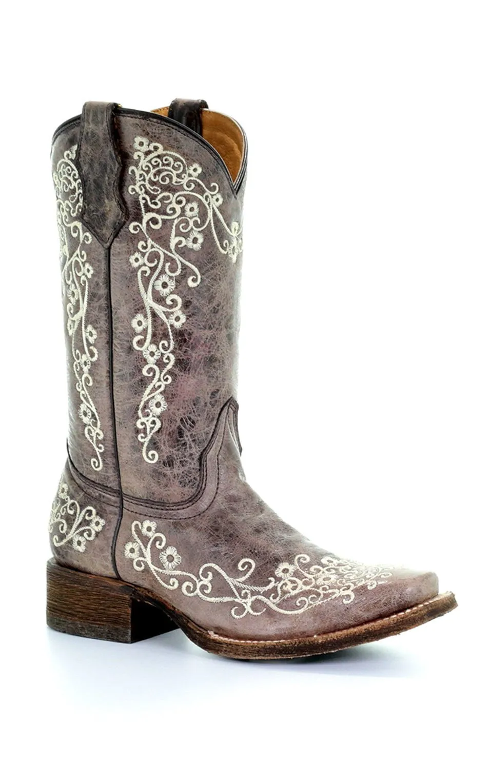 Corral Teen Embroidery Brown Cowhide Leather Cowgirl Boots