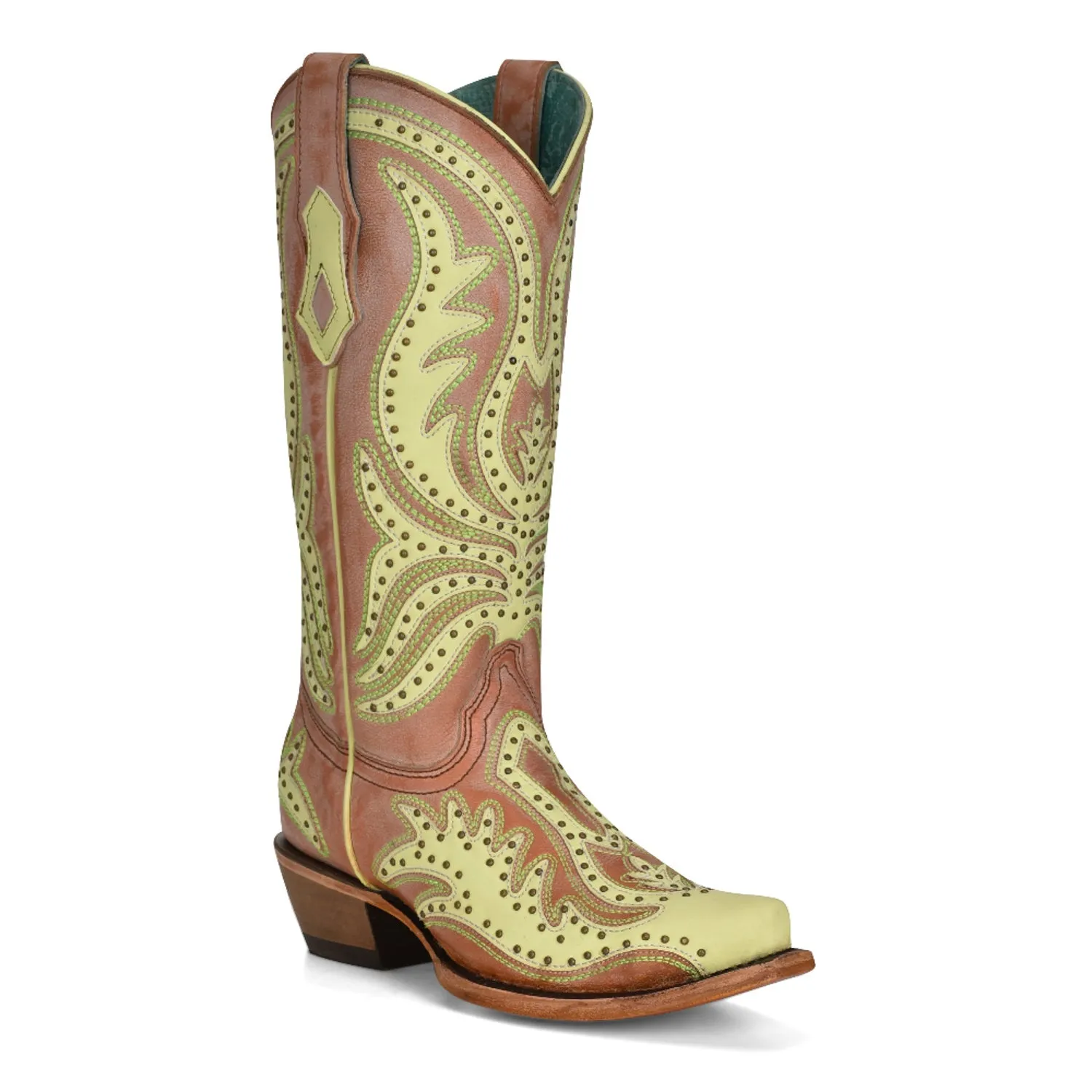 Corral Womens C3971 Neon Lime Green Leather Western Cowboy Boots