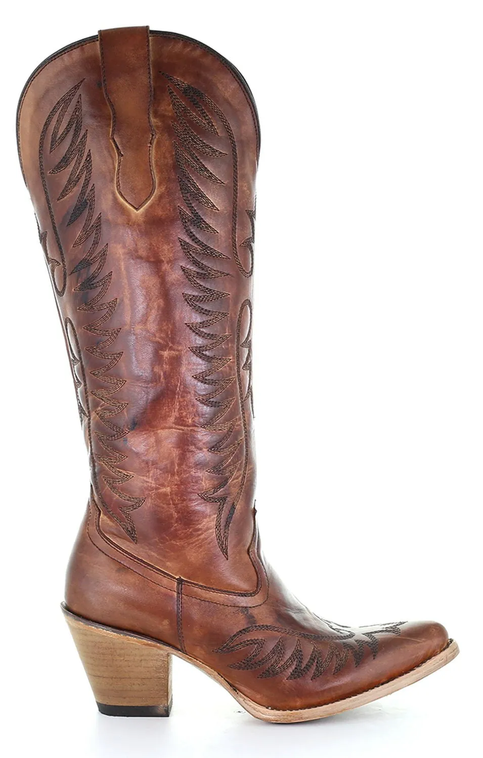 Corral Womens E1570 Brown Leather 13in Classic Cowboy Boots