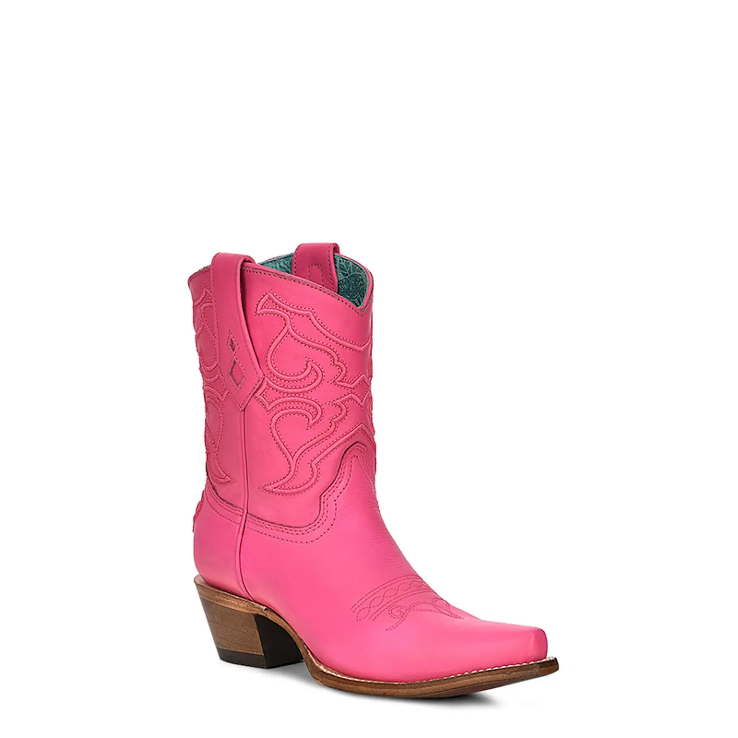 Corral Womens Embroidery Snip Toe Ankle Fuchsia Cowhide 8.5in Cowboy Boots