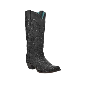 Corral Women's Glittered Inlay Square Toe Cowboy Black Boots