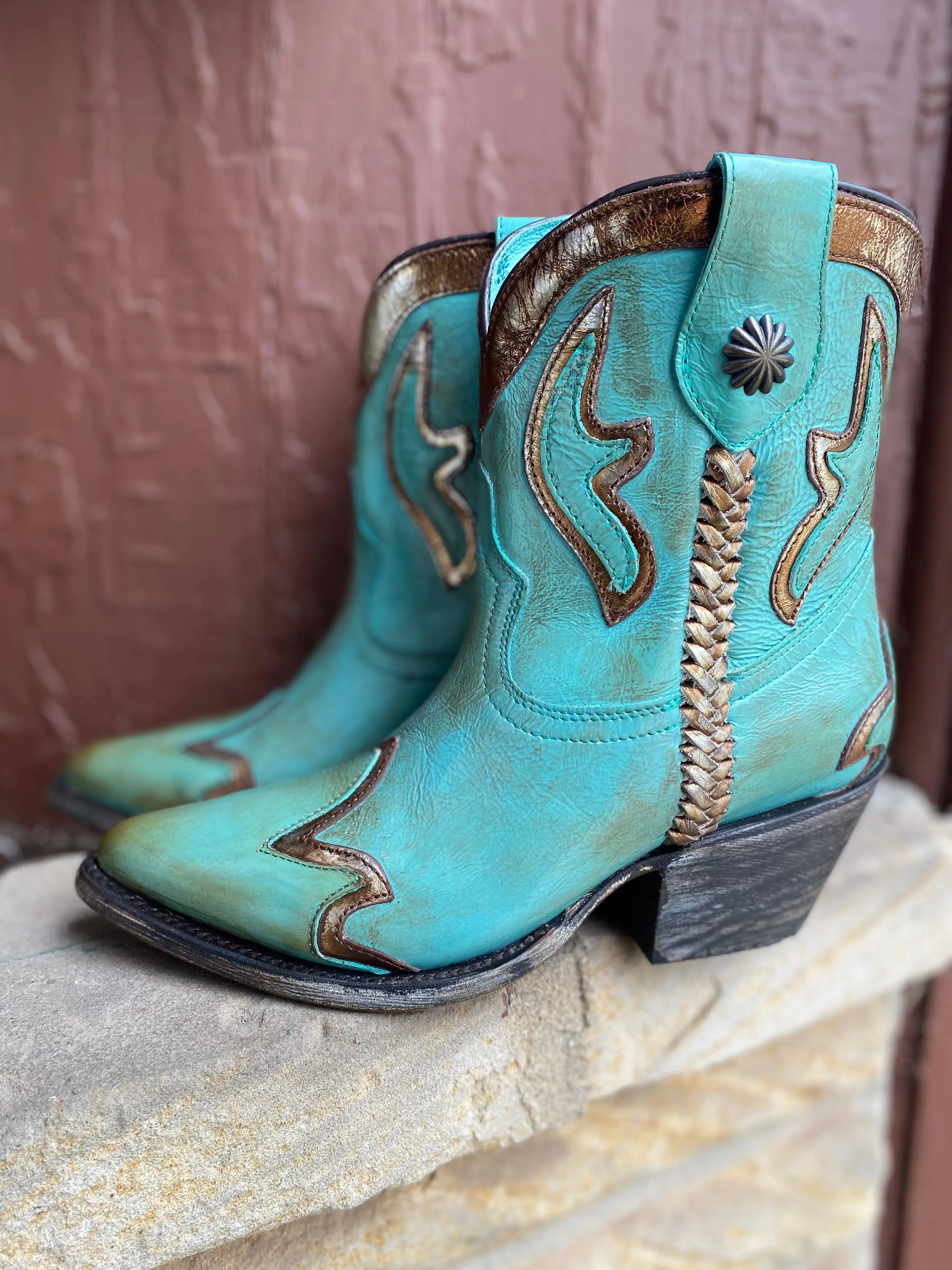 Corral Women’s Turquoise & Gold Overlay Shortie Ankle Boots Z0120