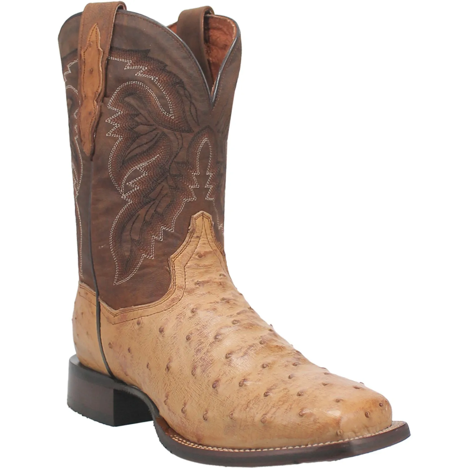 Dan Post Mens Alamosa Sand/Chocolate Full Quill Ostrich Cowboy Boots