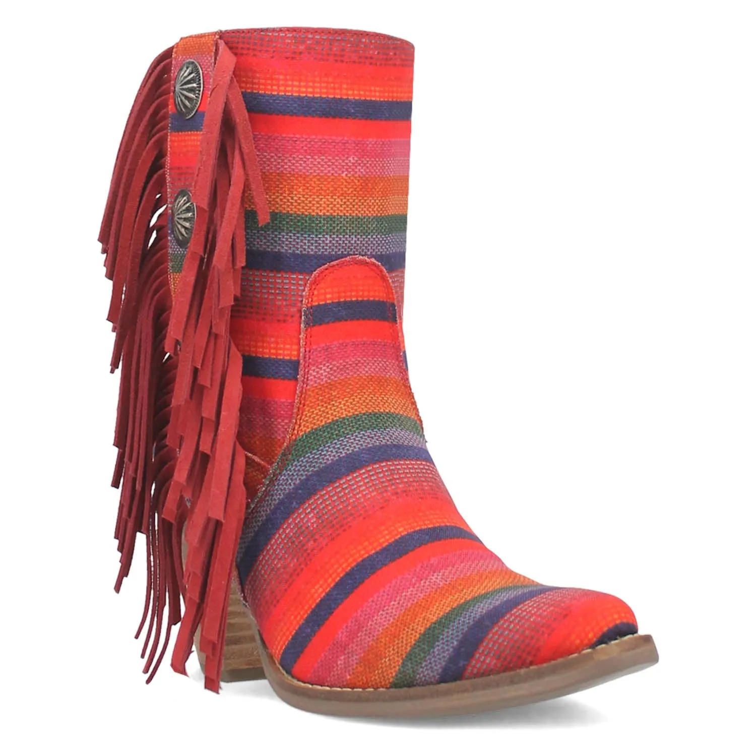 Dingo Womens Chili Pepperie Red Multi Textile Fringe Ankle Boots