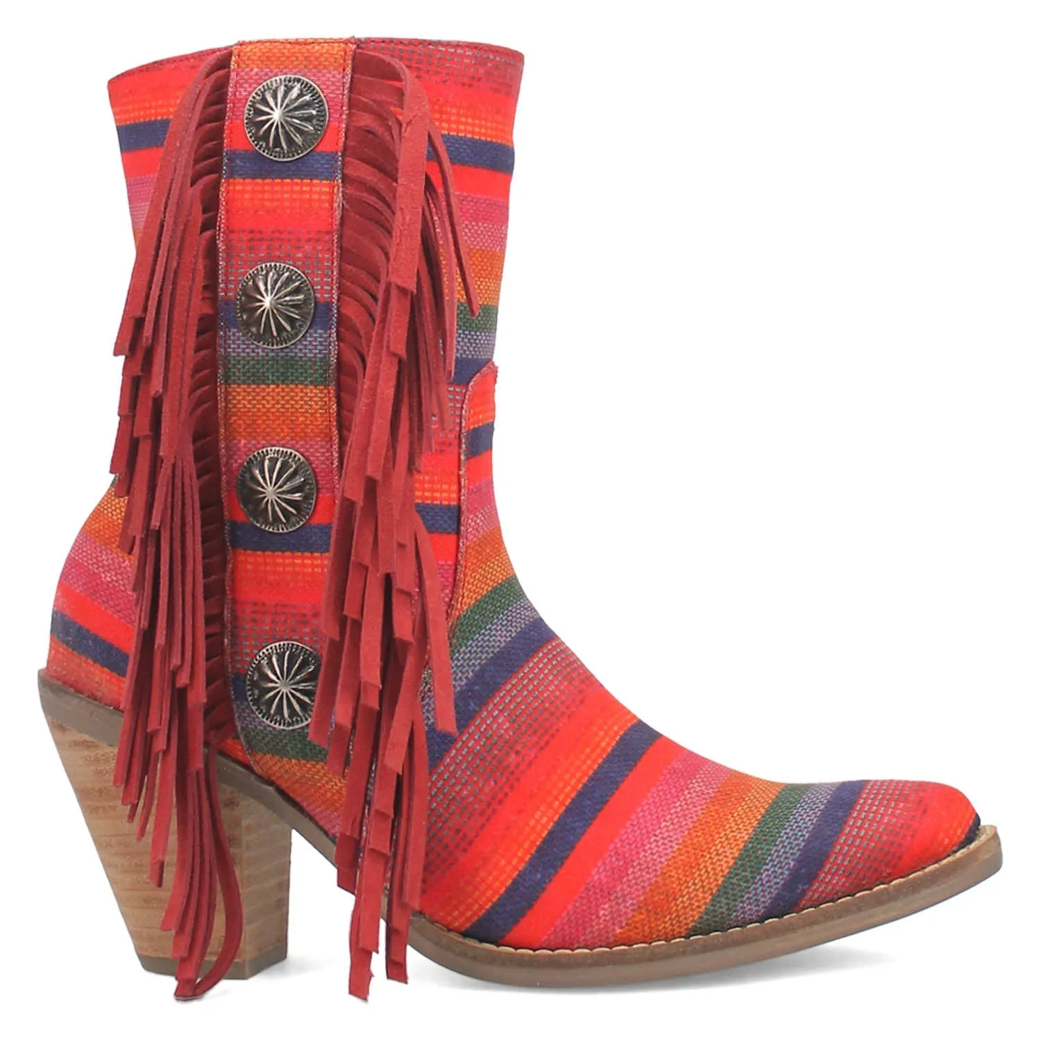 Dingo Womens Chili Pepperie Red Multi Textile Fringe Ankle Boots