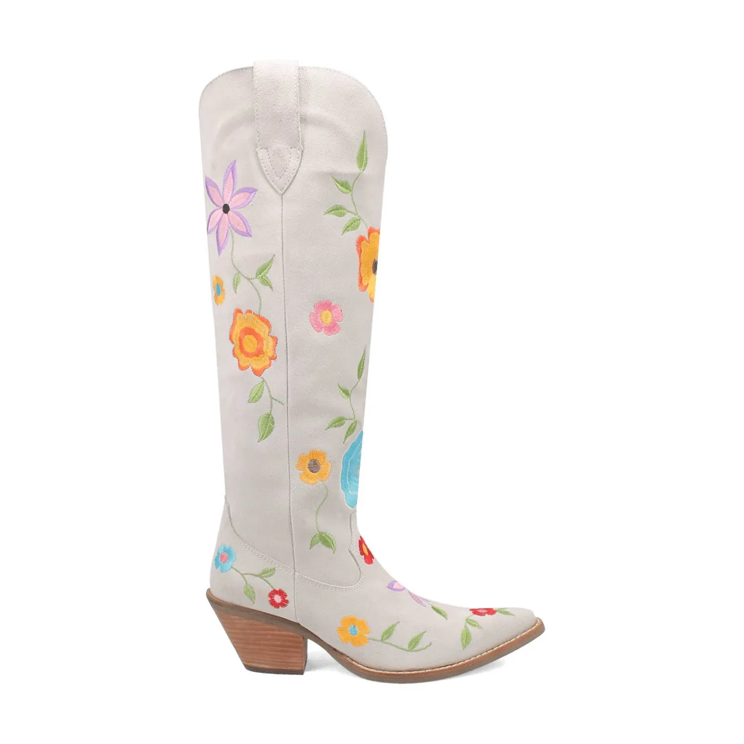 Dingo Womens Flower Power White Suede Cowboy Boots