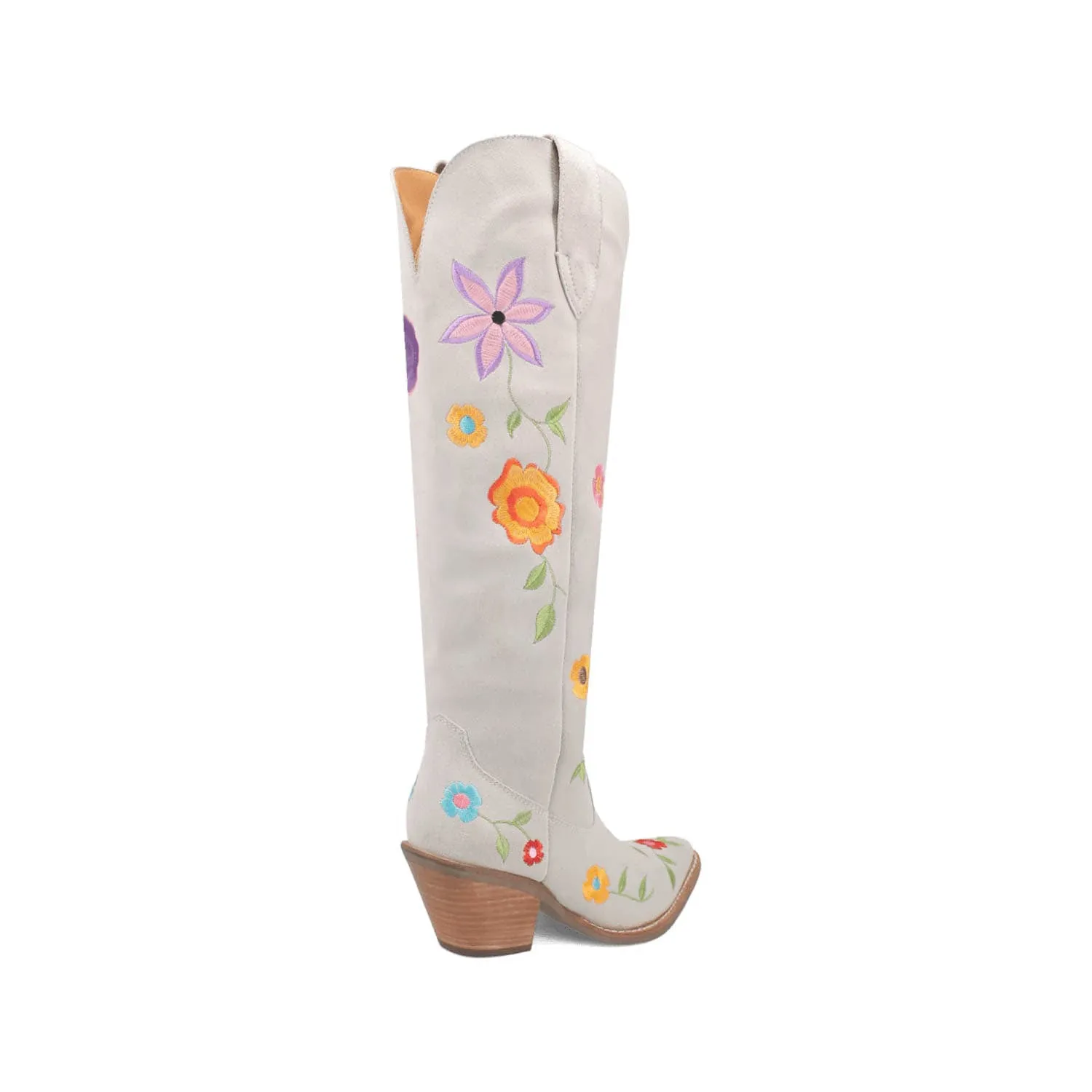 Dingo Womens Flower Power White Suede Cowboy Boots