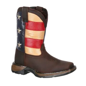 Durango Kids Unisex Lil Rebel Western Brown/Union Flag Leather Cowboy Boots