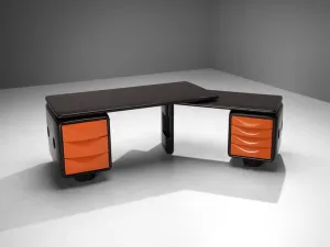 Ernest 'Igl' Hofmann 'Jet' Corner Desk in Brown & Orange Polyurethane