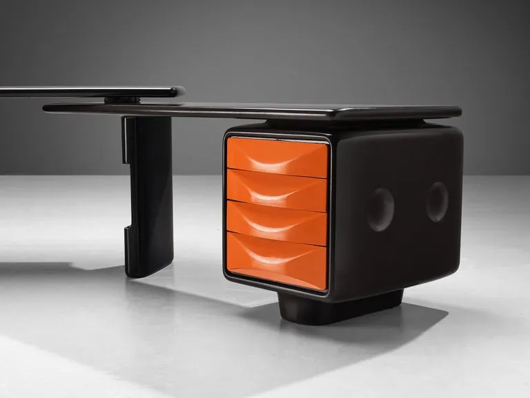 Ernest 'Igl' Hofmann 'Jet' Corner Desk in Brown & Orange Polyurethane