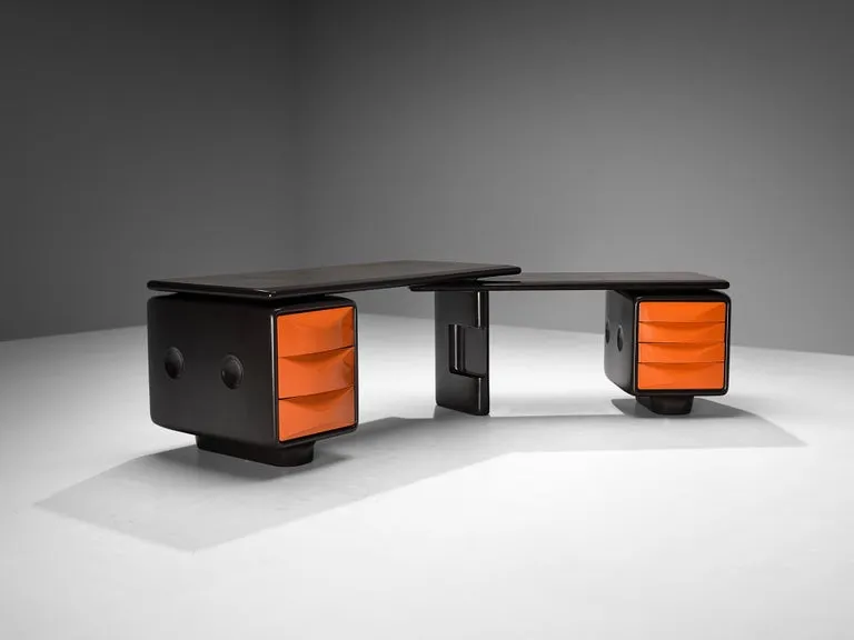 Ernest 'Igl' Hofmann 'Jet' Corner Desk in Brown & Orange Polyurethane